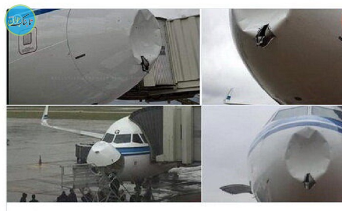 تصادف عجیب هواپیما با توده یخ در آسمان!