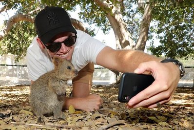 تام لاتام، بازیکن کریکت نیوزلند در حال عکس گرفتن با کوئوکا
