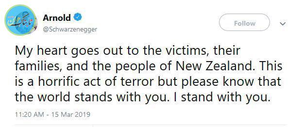 آرنولد شوارتزنگر حمله تروریستی نیوزیلند محکوم کرد
