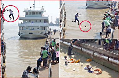نجات مسافر در حال غرق توسط کاپیتان کشتی
