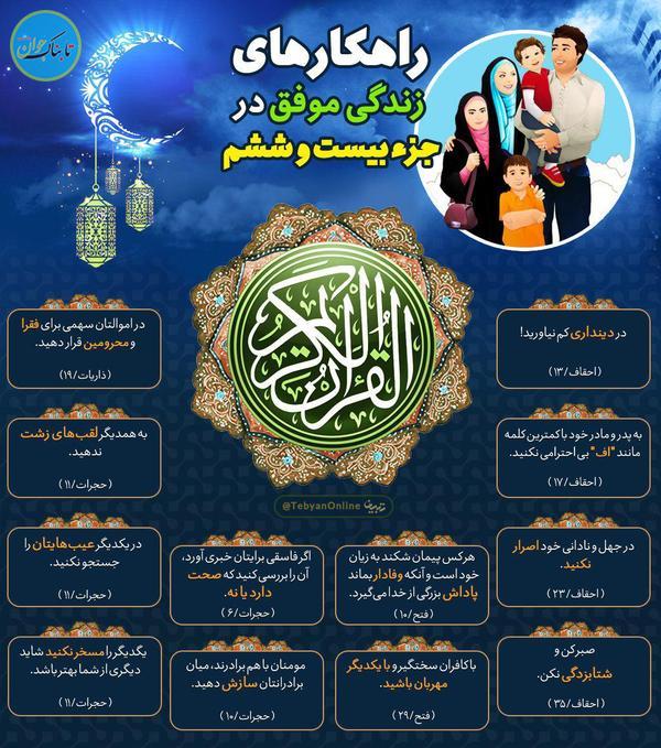 راهکارهای زندگی موفق در جزء بیست‌وششم قرآن کریم +اینفوگرافیک