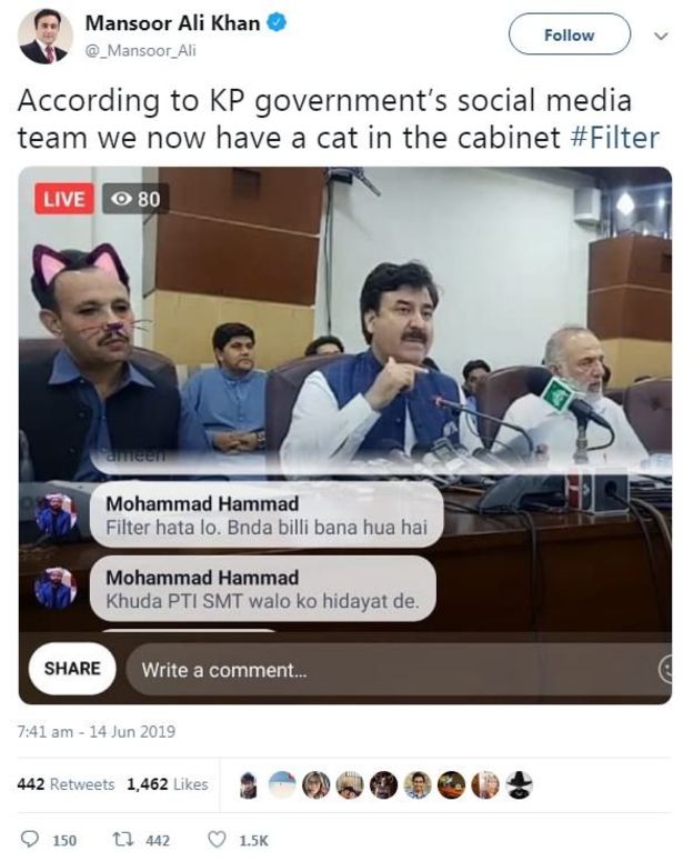 پخش زنده کنفرانس خبری یک وزیر با فیلتر گربه!+ تصاویر