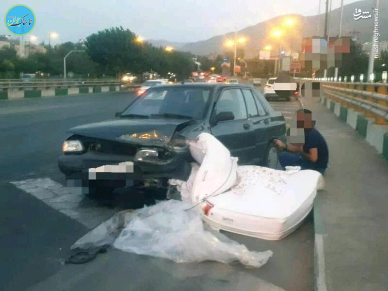 برخورد پراید با تشک رختخواب!