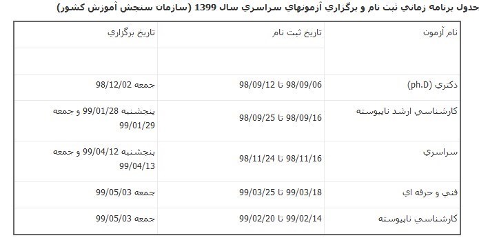 کنکور‌های سال ۹۹ در چه تاریخی برگزار می‌شود؟