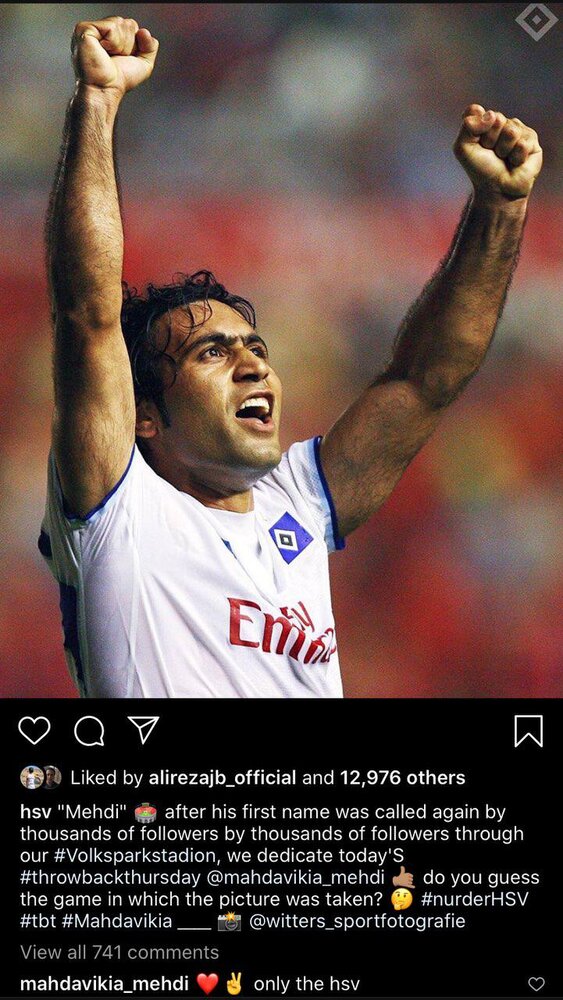 پست اینستاگرامی باشگاه هامبورگ برای مهدی مهدوی کیا