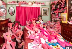 زنی با کلکسیون ۱۴۰۰ عروسک پلنگ صورتی