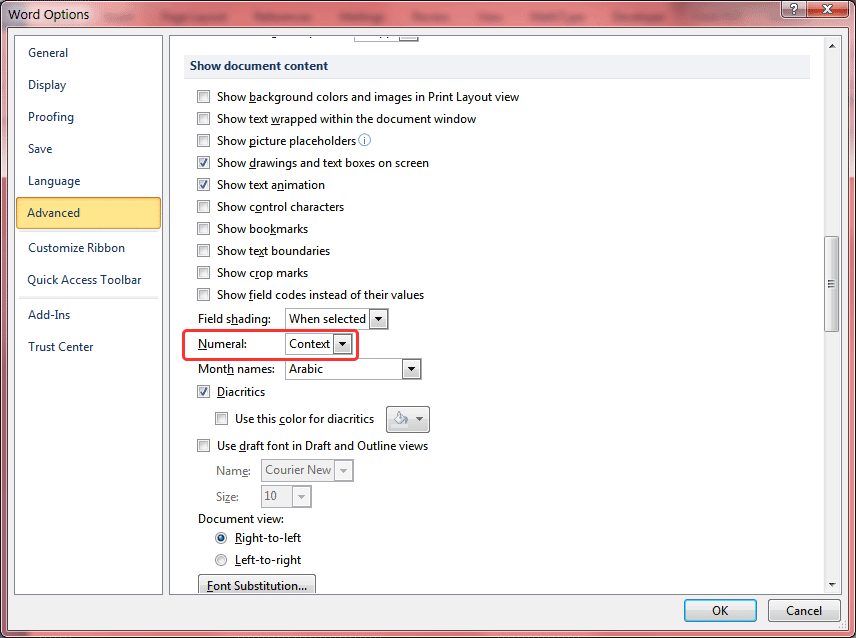 Word option. Outlook show field codes instead of their values.