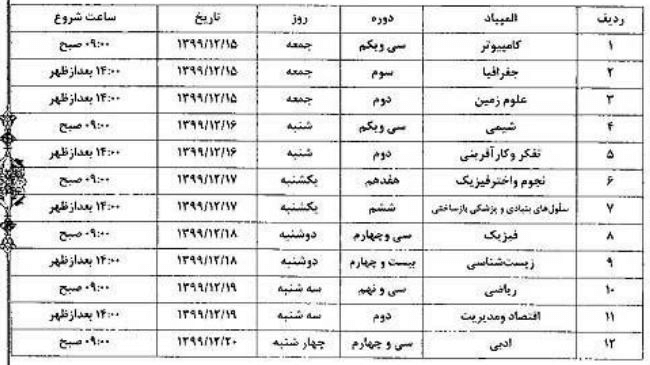 زمان برگزاری آزمونهای المپیادهای علمی دانش آموزی زمان برگزاری آزمونهای المپیادهای علمی دانش آموزی