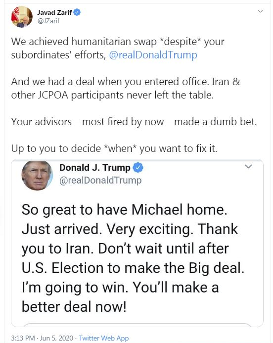 واکنش ظریف به پیشنهاد تازه ترامپ