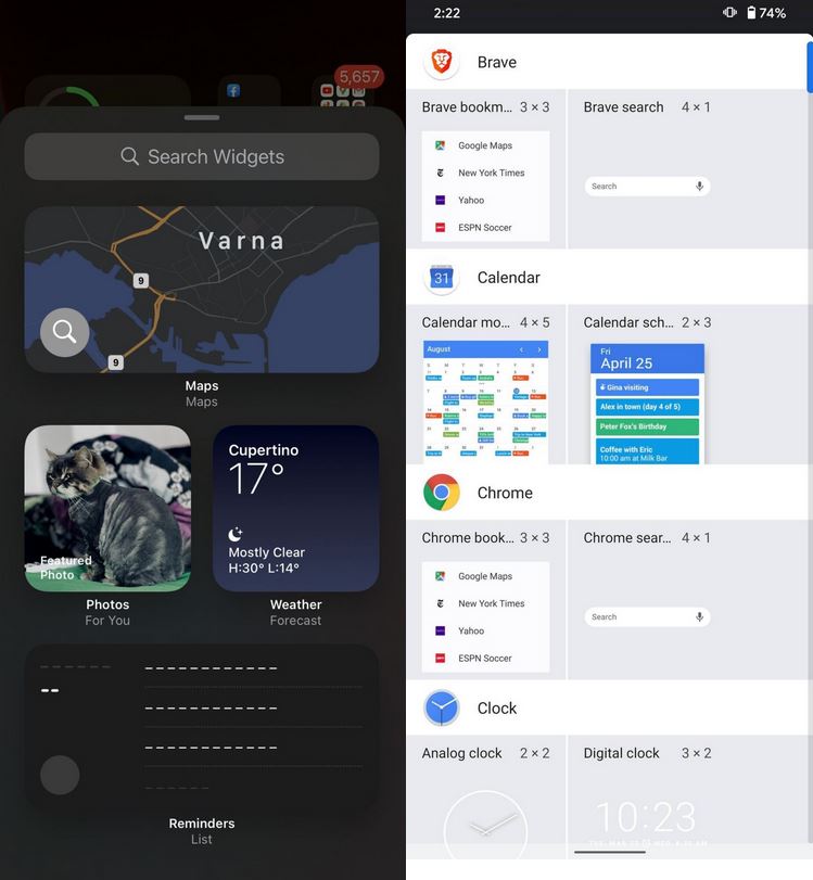 مقایسه ای بین بخش‌های مختلف اندروید ۱۱ و آی‌او‌اس ۱۴
