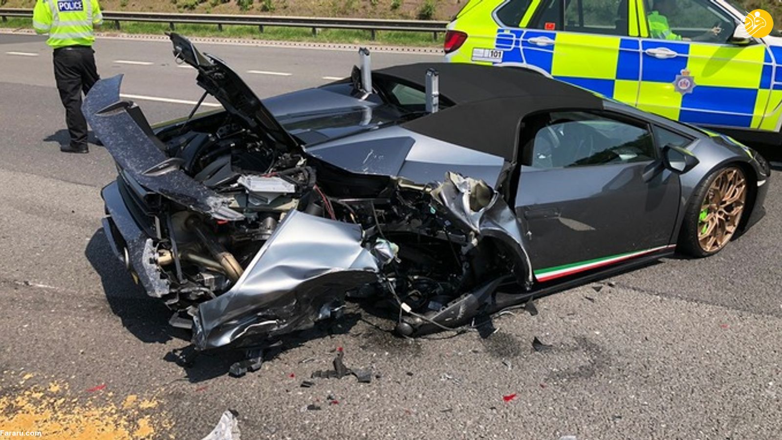 تصادف لامبورگینی صفر تنها ۲۰ دقیقه بعد از خرید + عکس
