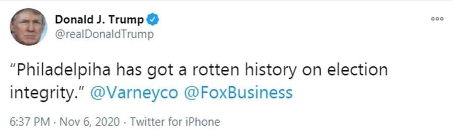 توییت ترامپ پس از عقب افتادن در پنسیلوانیا