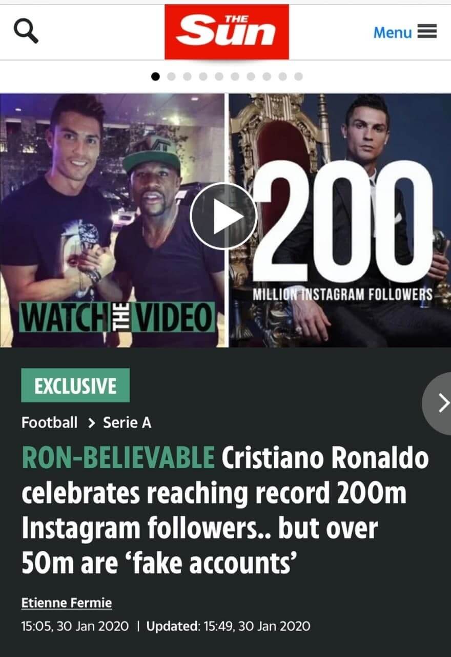 ماجرای فالوورهای تقلبی رونالدو در اینستاگرام 