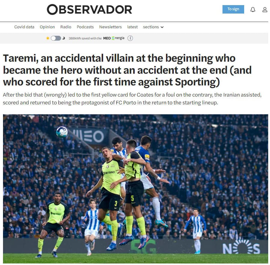 تمجید نشریه پرتغالی به مهدی طارمی