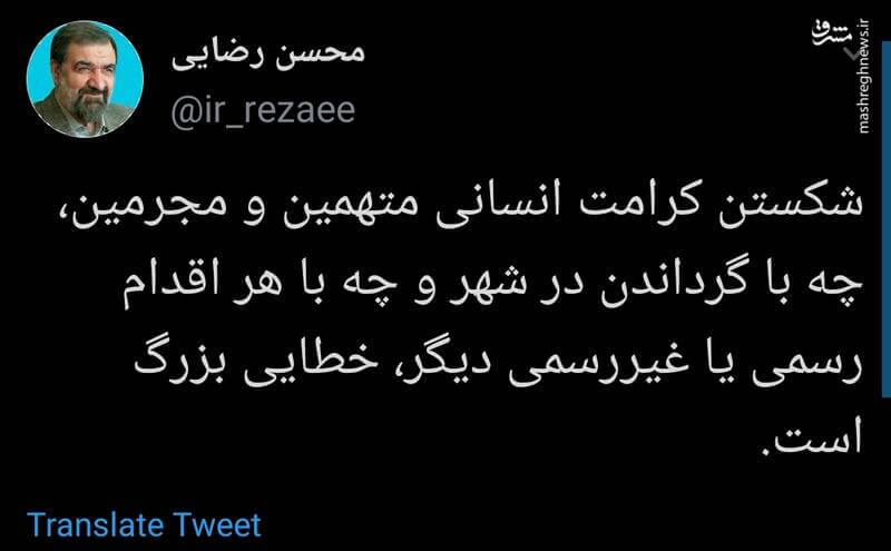 واکنش محسن رضایی به گرداندن مجرمین در شهر