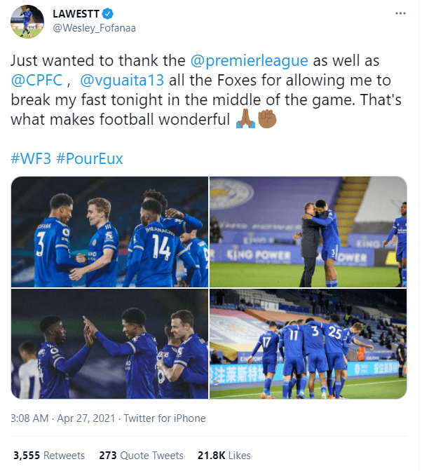 افطار بازیکن لسترسیتی در جریان بازی 