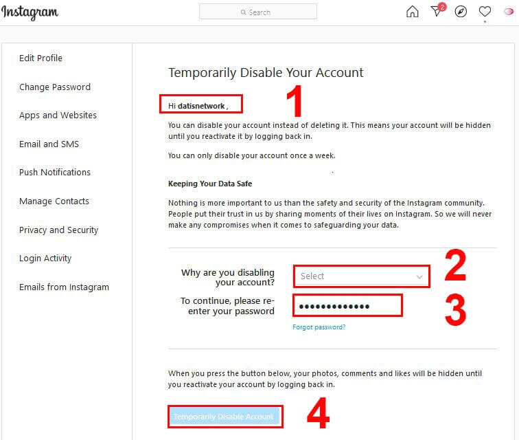 غیرفعال کردن موقت اینستاگرام 