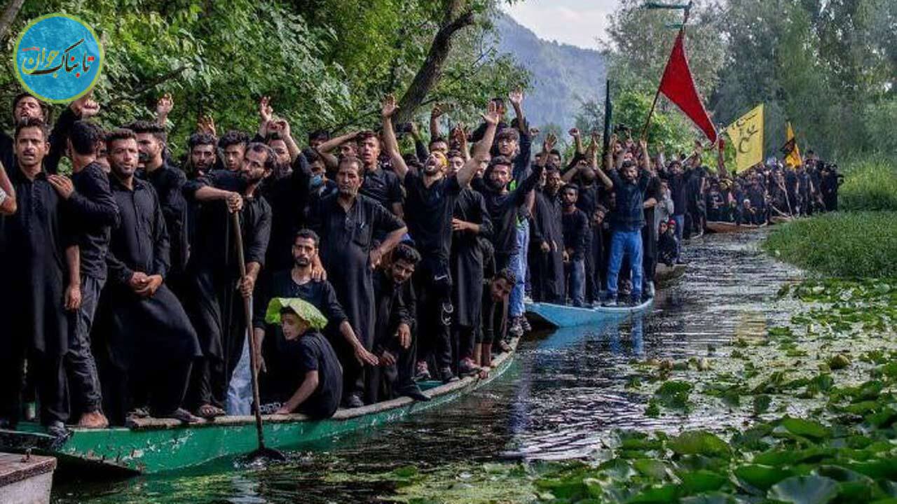 عزاداری دیدنی مردم کشمیر بر روی قایق+فیلم
