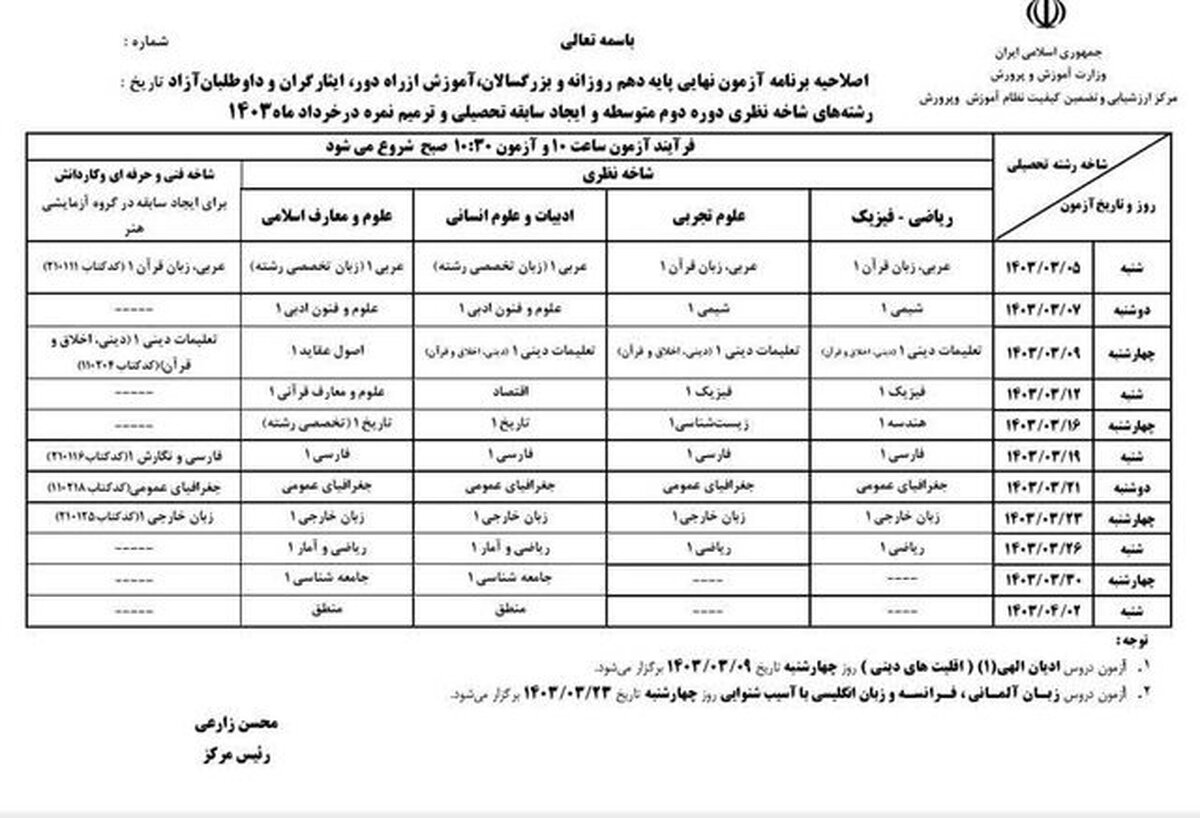 برنامه جدید امتحانات نهایی دبیرستانی‌ها اعلام شد + جدول کامل امتحانات پایه های دهم ، یازدهم و دوازدهم