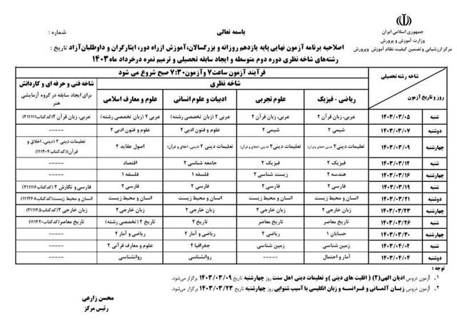 برنامه جدید امتحانات نهایی دبیرستانی‌ها اعلام شد + جدول کامل امتحانات